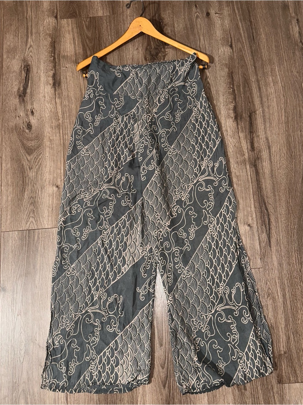 Pants Wide Leg Charcoal Cream Pattern Y2K Festival Bohemian REN FAIRE Indie